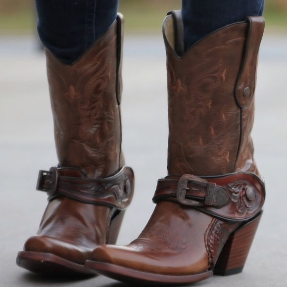 Corral Boots G1907 Ladies Golden Brown Tooled Leather Western Size 8 - Picture 2 of 14